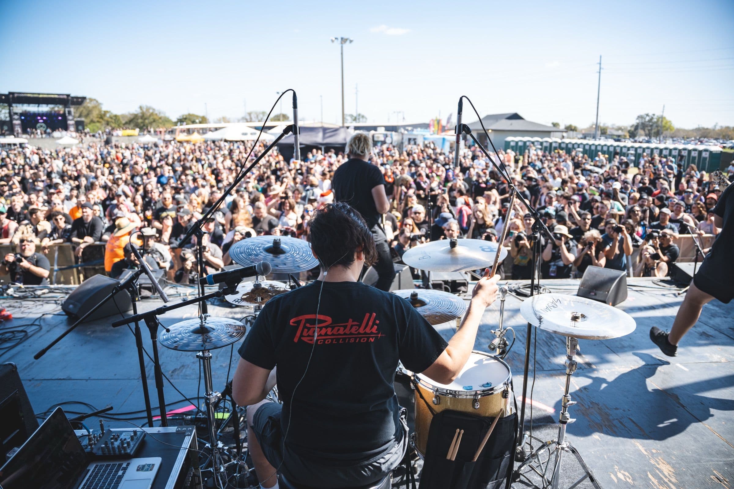From behind the drum kit: Bloodlines playing to a festival crowd